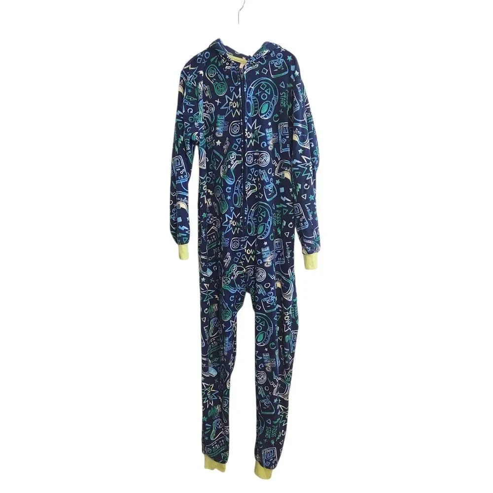 Cat & Jack Boys' Gamer 'Game On' One Piece Hooded Pajama Fleece Sleeper Med 8/10